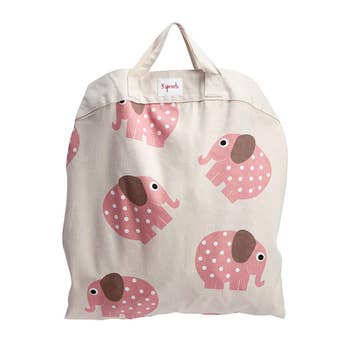 the elephant-printed play mat converted into a bag