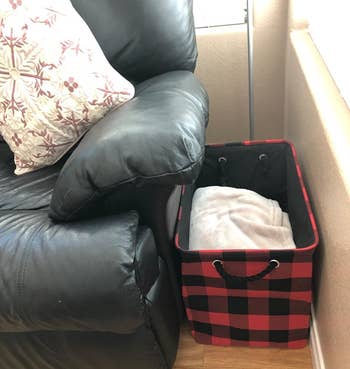 reviewer image of the red and black plaid bin