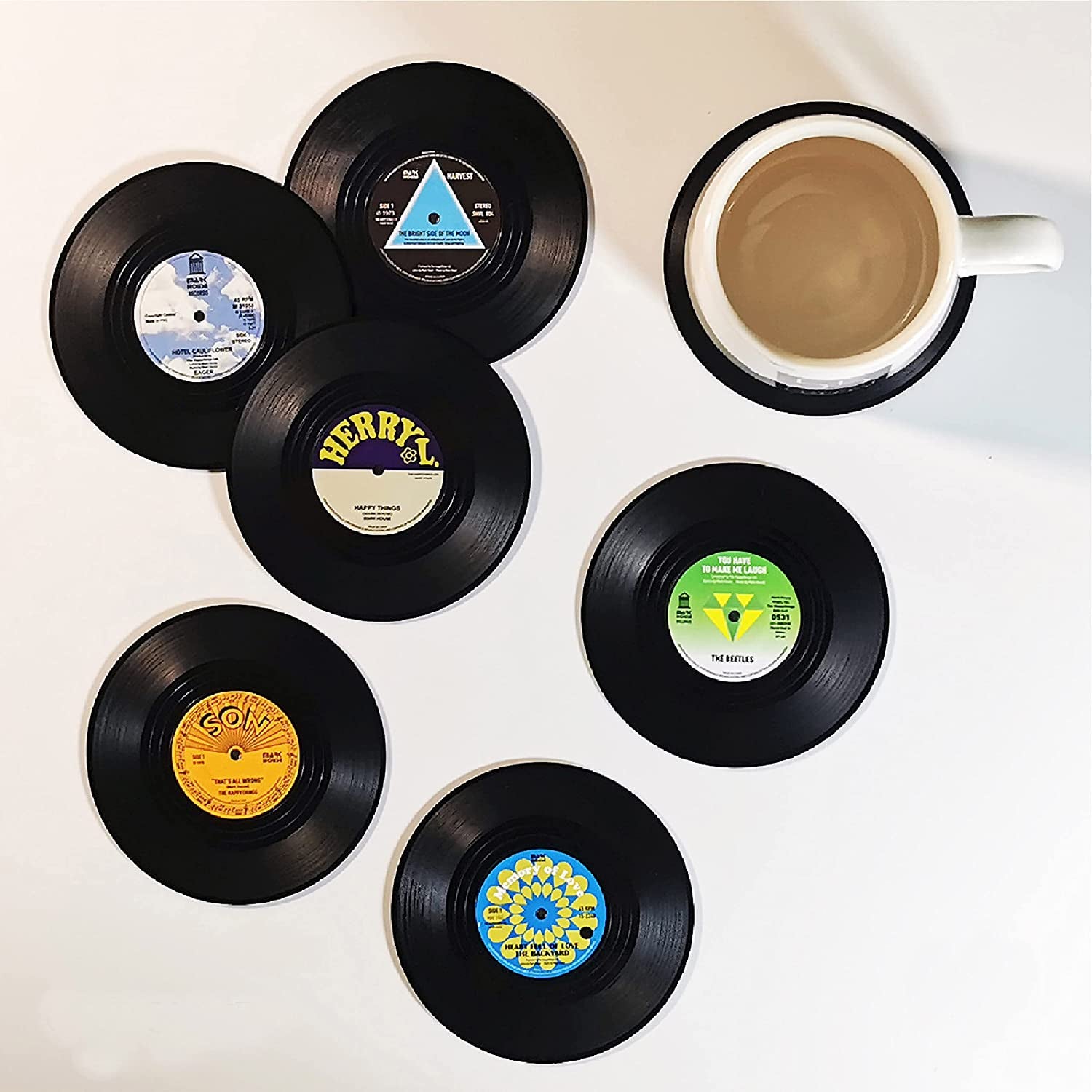 the set of vinyl record coasters