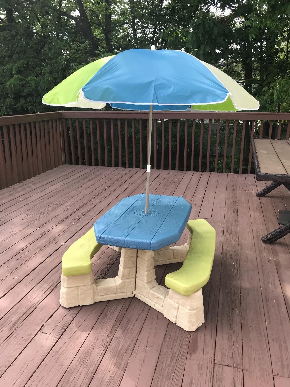 reviewer image of the picnic table on a deck
