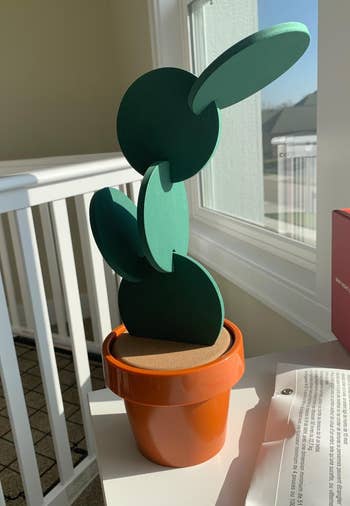 the green cactus coaster set in a fake flower pot