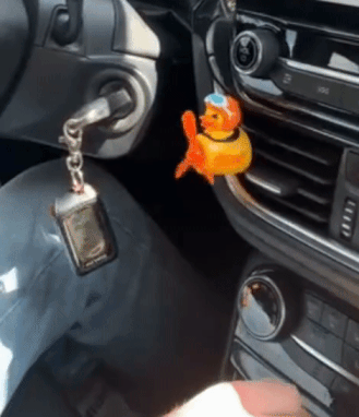 a gif of a duck pilot air freshener with a spinning propeller