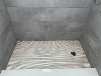 Reviewer's shower before using mold and mildew reviewer