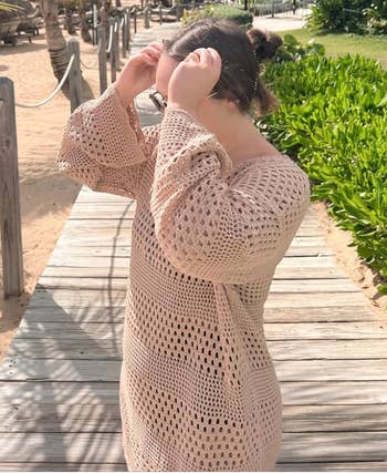 reviewer in beige version of the cover up