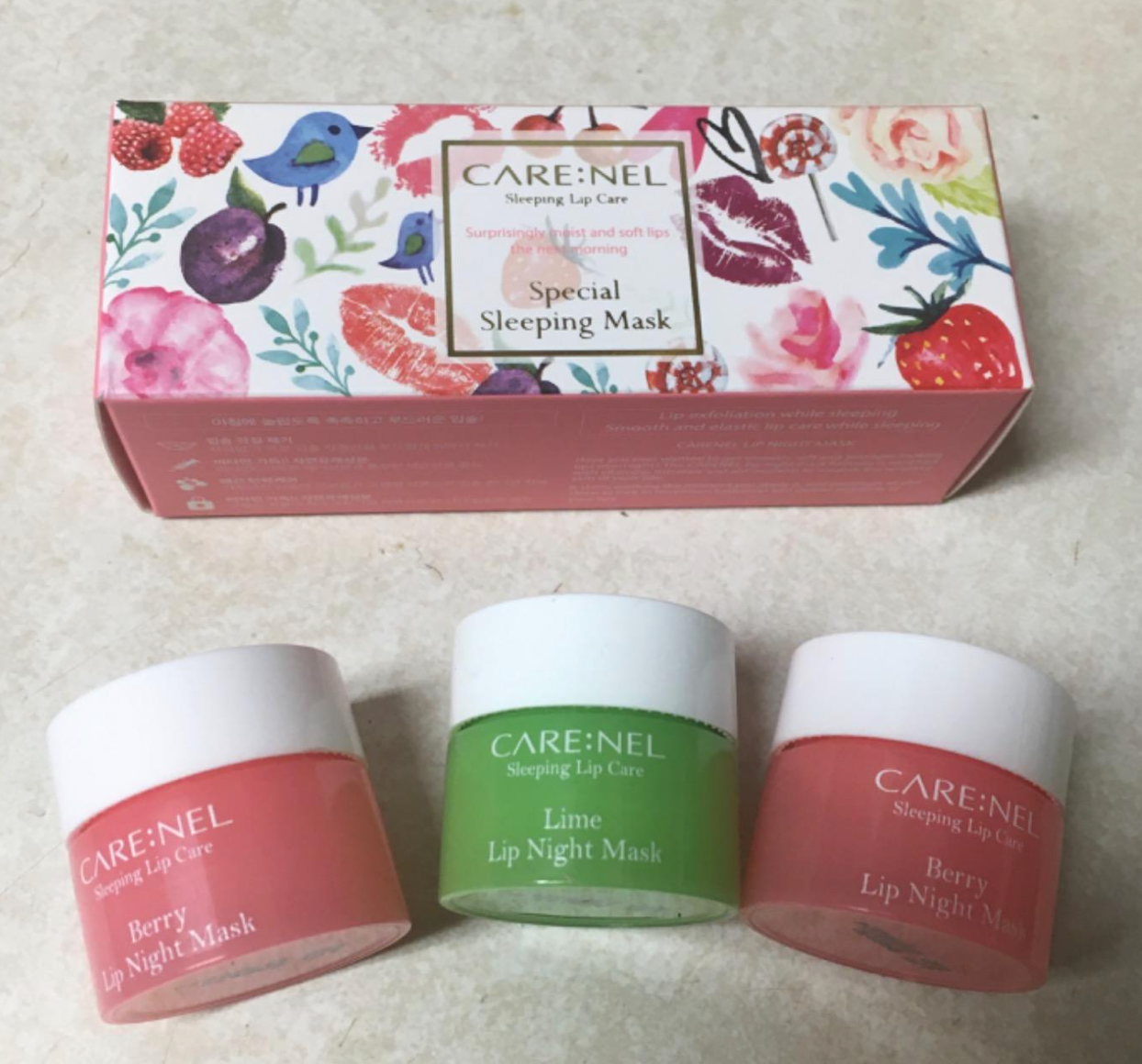 small containers of lip mask in berry and lime flavors 