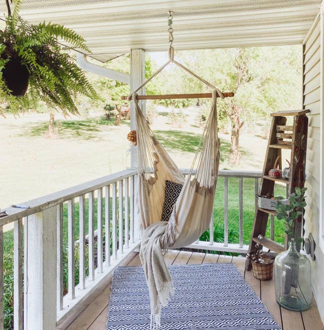 the cream-colored hammock on a reviewer's porch