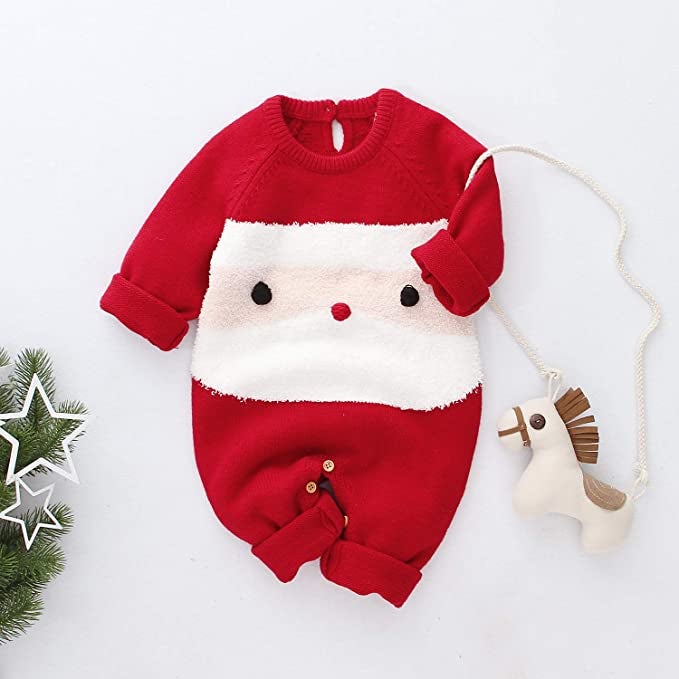 a one piece sweater designed to look like santa