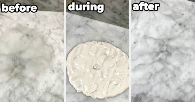 a reviewer before during and after photo of the oil stain remover
