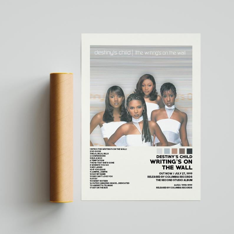 poster of the destiny's child album cover with a song list and some other details about the album, such as release date and record label