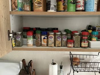 a reviewer cabinet filled with spices