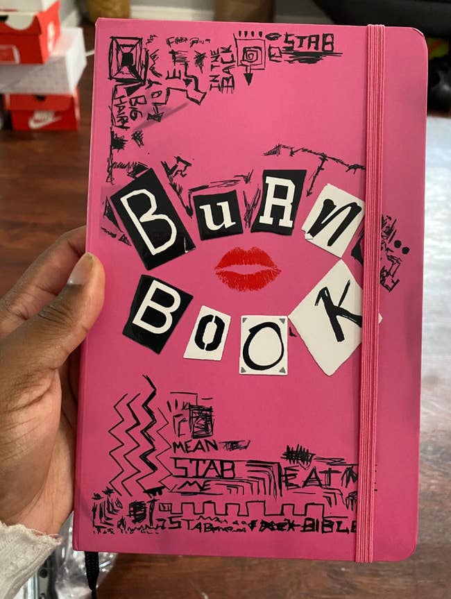reviewer holding their pink Burn Book journal