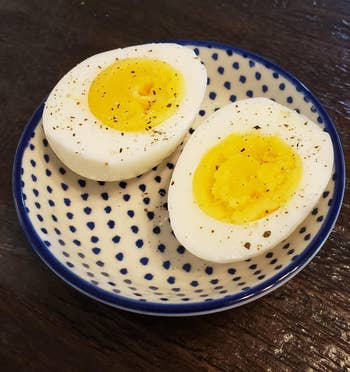reviewer photo of two halves of boiled egg in pinch bowl