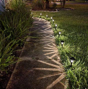 reviewer photo of a pathway lit up at night by the lights