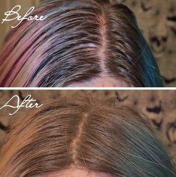 Before and aft images of hairsbreadth roots showing a modulation from visibly oily to oils absorbed