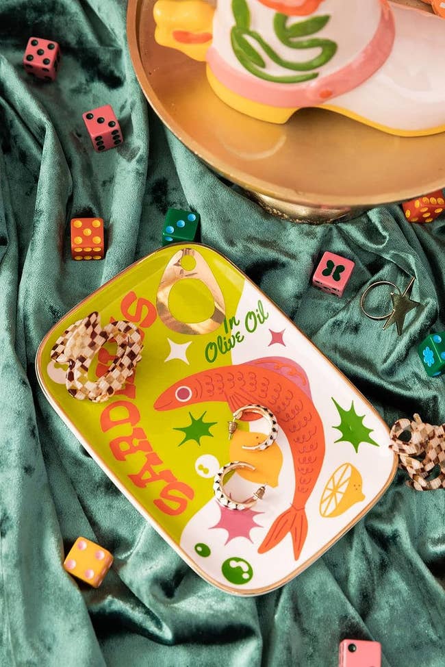 colorful illustrated sardine tin  trinket tray