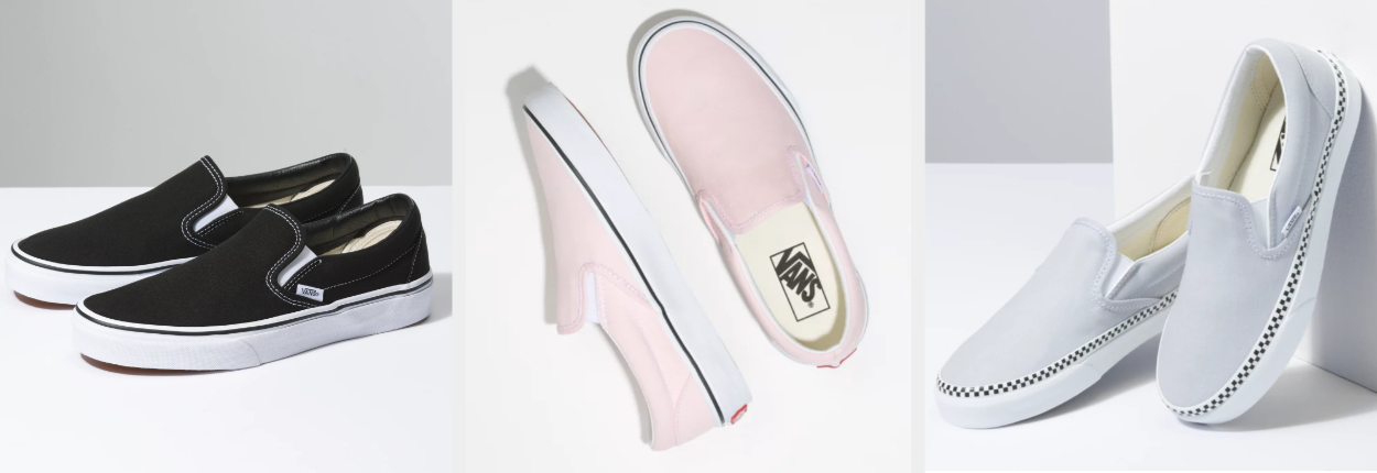 Three images of black, pink, and gray sneakers