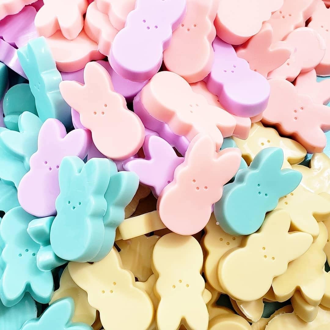 several bunny shaped soaps in different colors