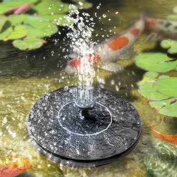 Solar-powered fountain floating successful  a pond with lily pads and koi fish, creating a gentle h2o  spray. Ideal for plot  decoration