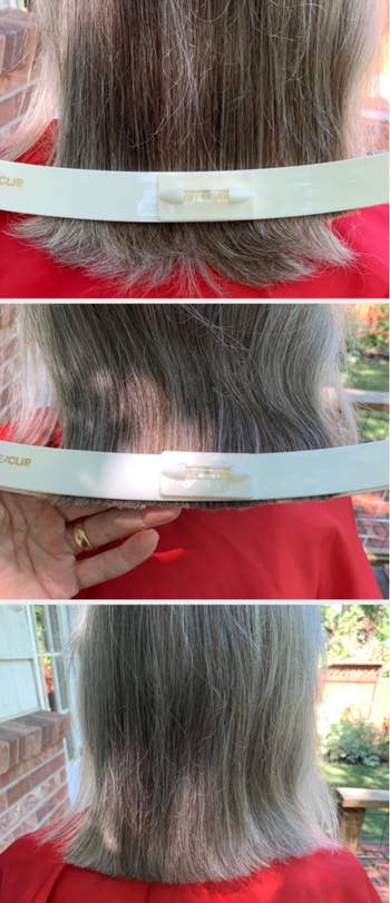 before and after of a reviewer using the clip to cut their hair