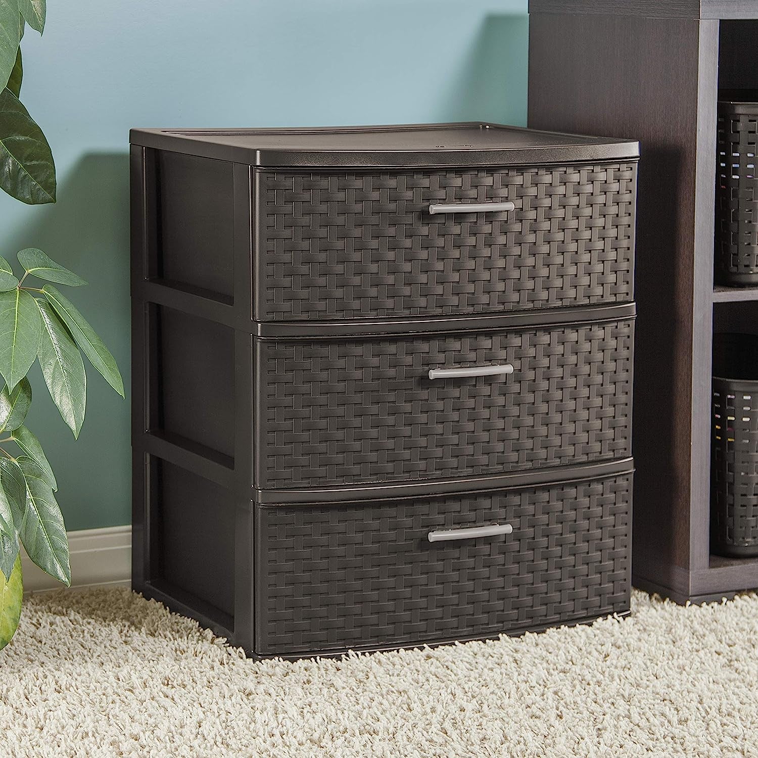 the tower of three woven drawers 