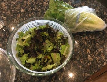 reviewer photo of lettuce inside the salad spinner