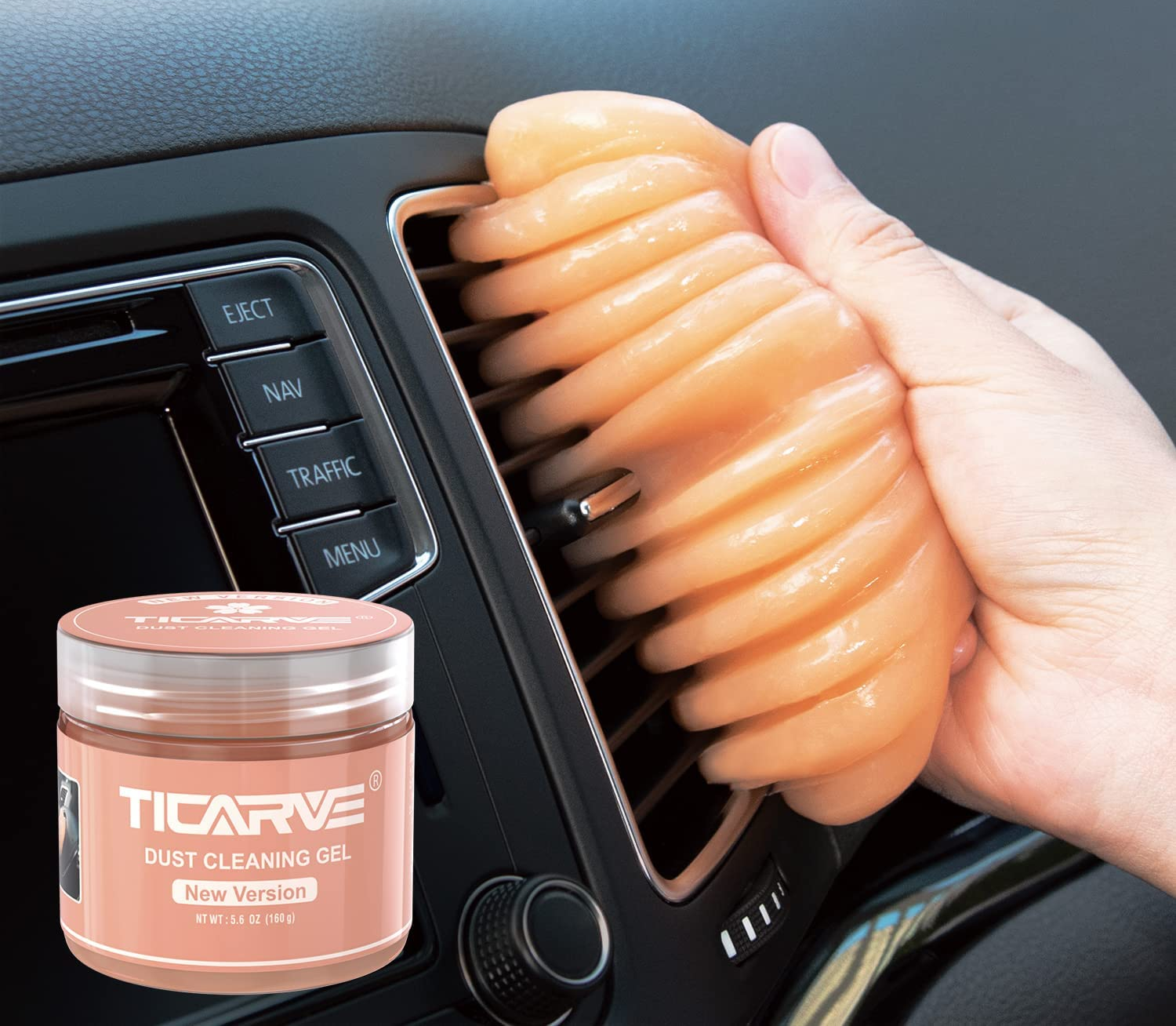 Model using putty to clean car vents