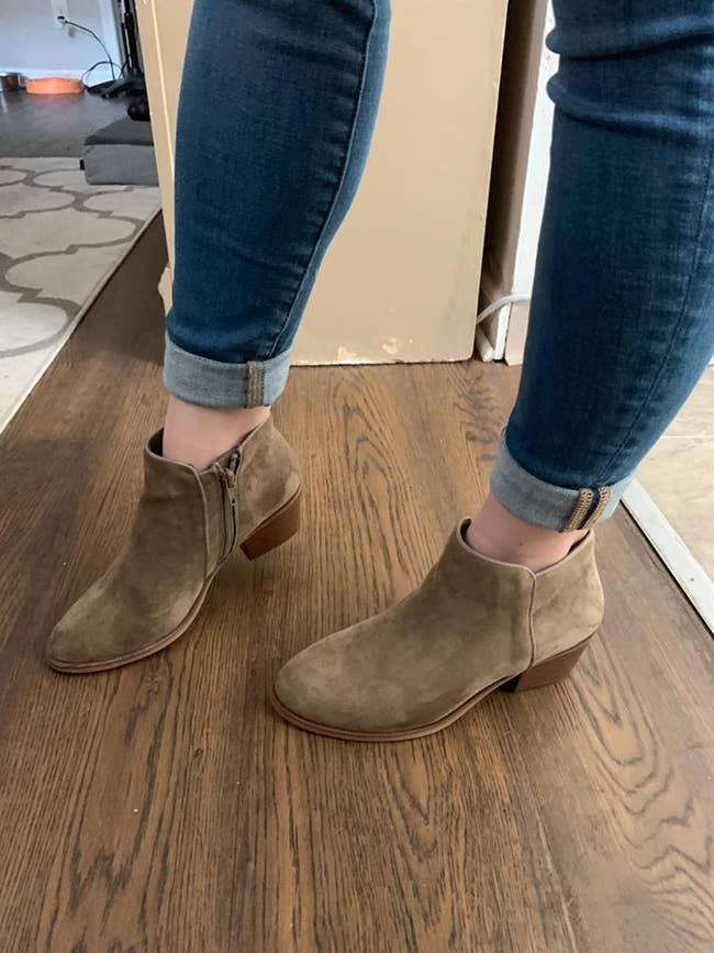 brown ankles boots with half inch heel