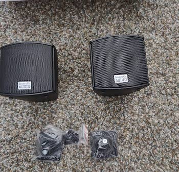 Reviewer image of the two black speakers