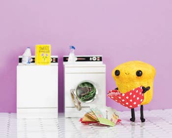 photo of clay muffin doing laundry