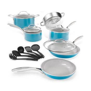 Cookware acceptable with pots, pans, and utensils, suitable for assorted cooking needs