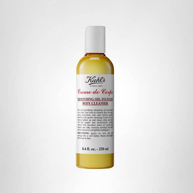 Kiehl's Creme de Corps Smoothing Oil-to-Foam Body Cleanser, 8.4 fl. oz. vessel  with merchandise  statement  and directions disposable   connected  the label