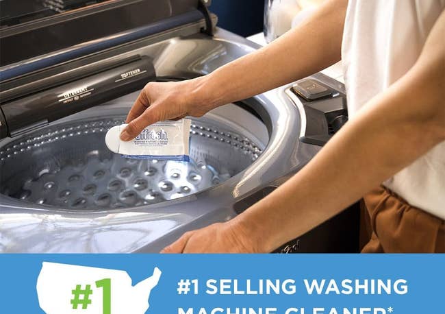 A model putting a tablet in the washing machine