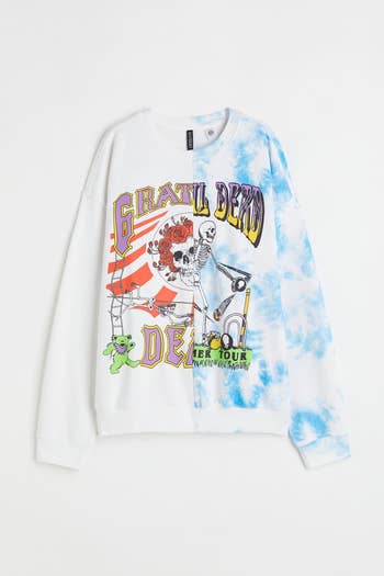 the grateful dead sweatshirt that's two designs combined down the middle into one