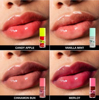 models wearing the four different lip oil colors