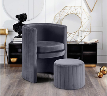 the gray chair and matching ottoman