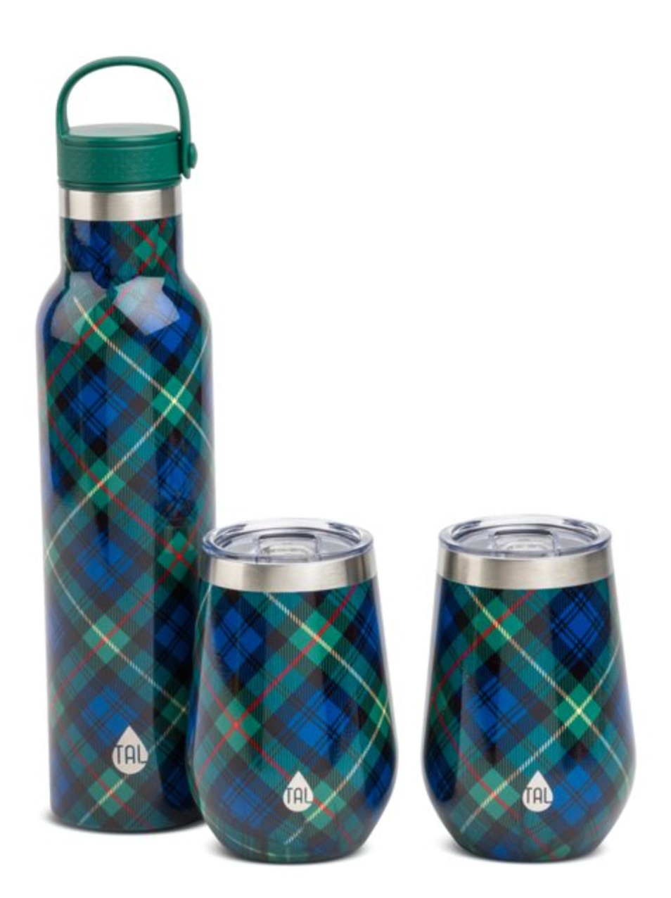 Plaid stainless steel bottle and tumbler set