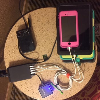 hotel customer picture of the charging port charging a range of gadgets
