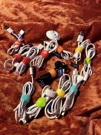 on right, same wires neatly organized with colorful Wrap-It self-gripping cable ties