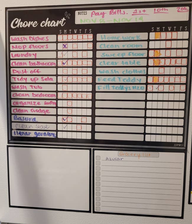 a reviewer photo of the chore chart mini dry erase board and mini dry erase to do list