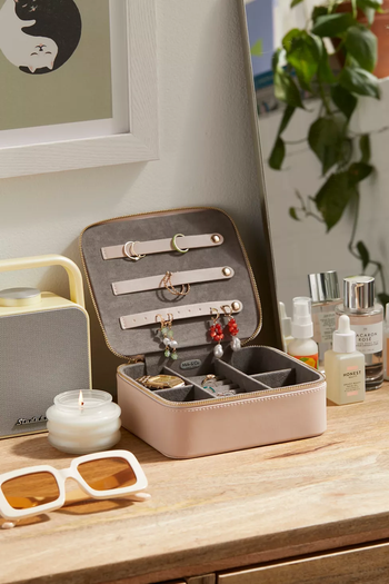 the travel jewelry case on a desk