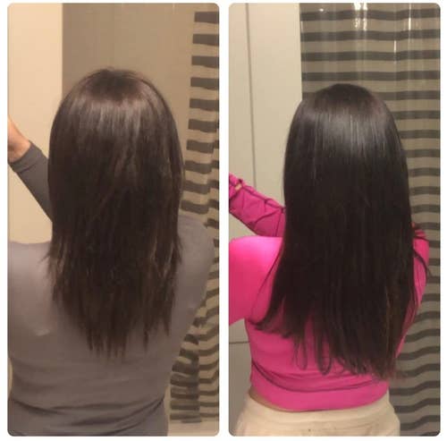 reviewer's hair before and after putting in clip-ins
