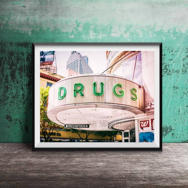 drug store photo with glowing word drugs