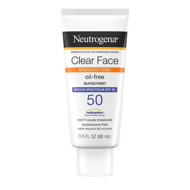 Neutrogena Clear Face Sunscreen SPF 50, oil-free, breakouts-free, 3 oz tube