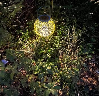 reviewer photo of the decorative lamp hanging in the garden