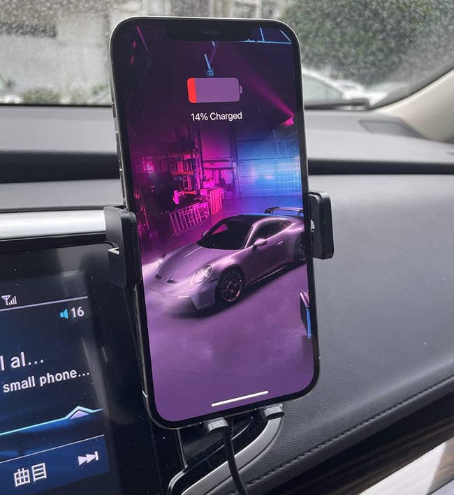 the phone mount holding a phone