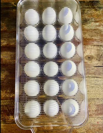 A clear case with room for 118 eggs and a lid 