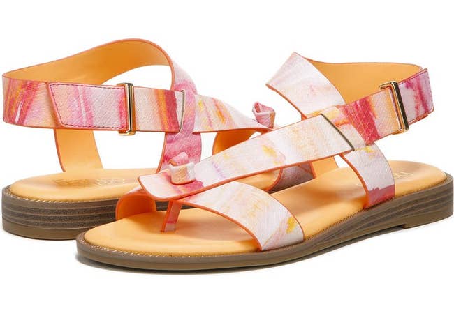 the sandals with a colorful pattern