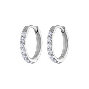 two silver jeweled hoop earrings