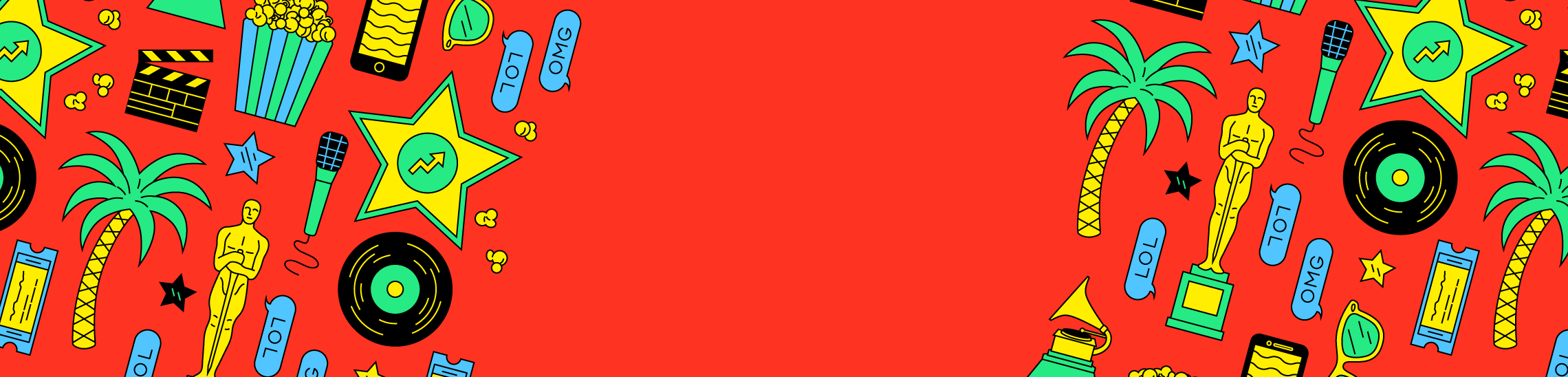 Background pattern illustration with phones, popcorn, sunglasses, etc.