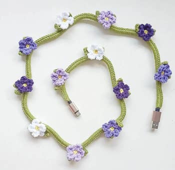 purple crochet flower vine charging cable